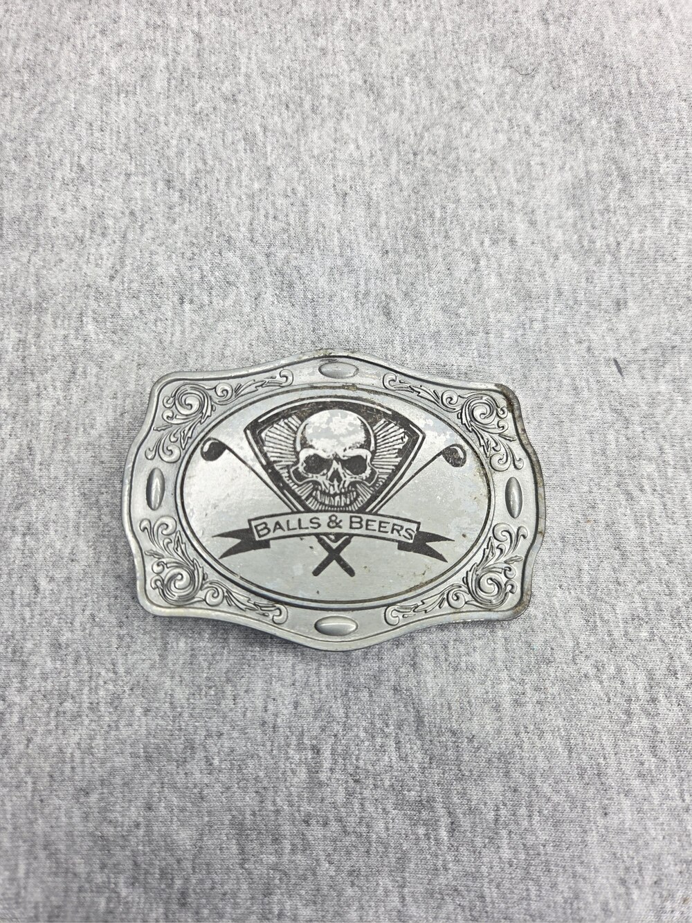 Balls & Beers Skull and Golf Clubs Novelty Golfer Belt Buckle